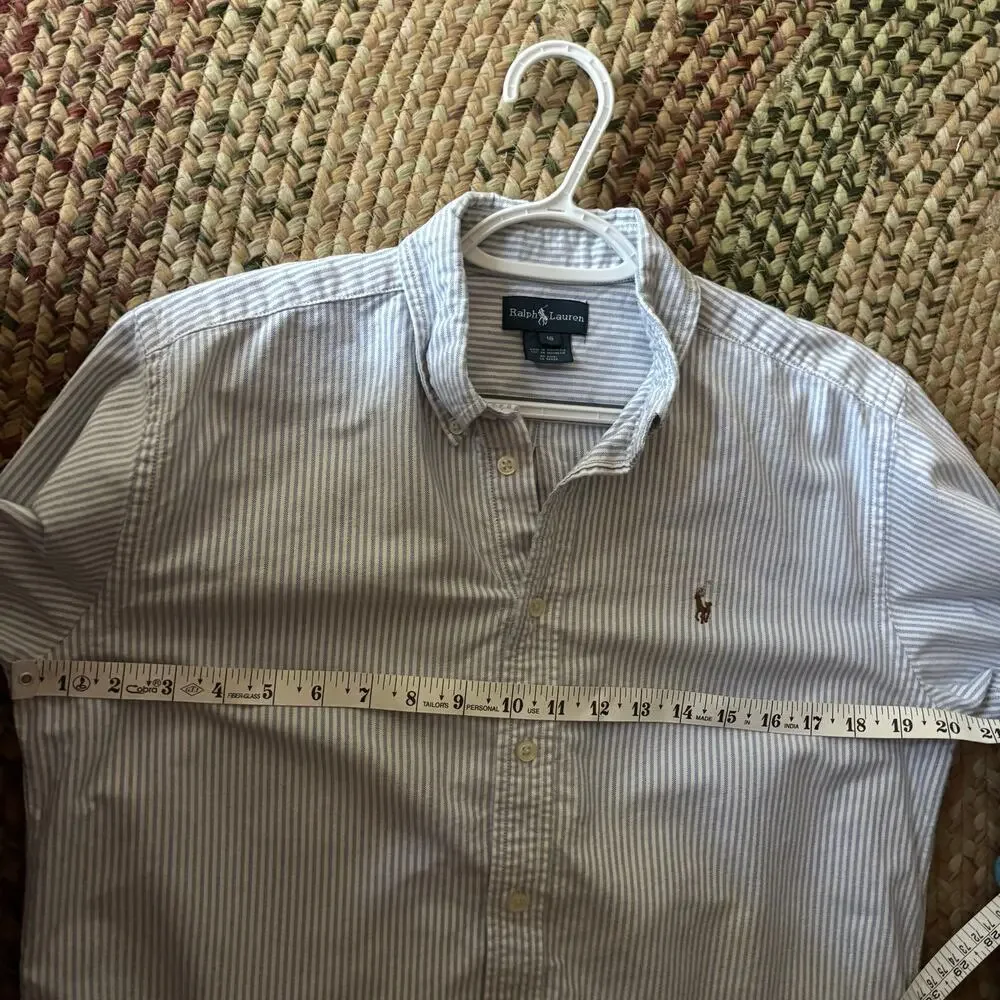 Ralph Lauren Boys Shirt Size 18 XL Blue White Striped Button Down Cotton Pony